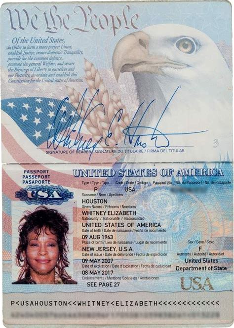 Withney Houston Passport 1 Whitney Houston Passport Template Id
