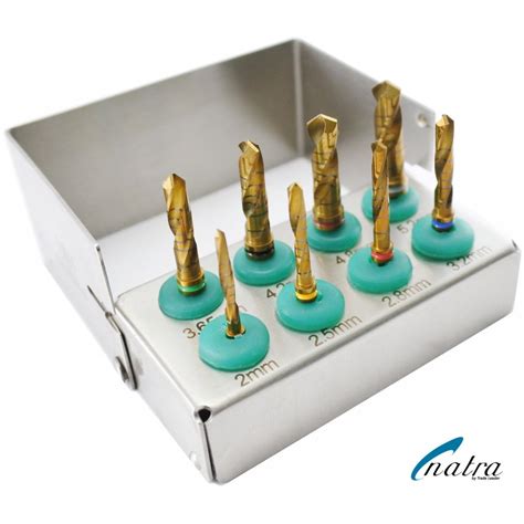 Dental Implant Drills Kit Pcs Gold Titatnium Coated With Free Bur Holder Ce Natra Germany