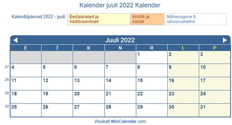 Eesti Trükkimise Kalender Juuli 2022