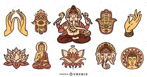 Paquete De Ilustración De Elementos Del Hinduismo Descargar Vector