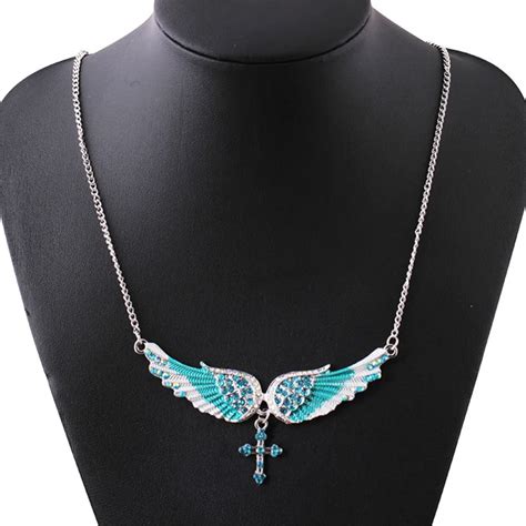 Fashion Angel Wing Cross Crystal Pendant Necklace In Choker Necklaces