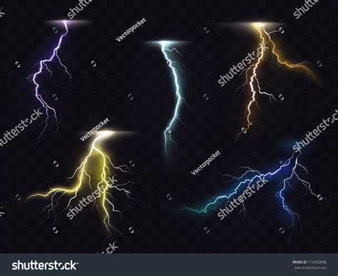 Colored Lightning Bolt Vector Set On Transparent Background Electric