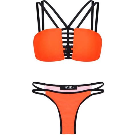 Yoins Orange Strappy Bikini Set With Lattice 16 Aud Liked On Polyvore