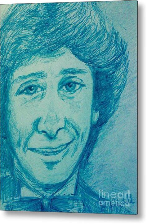 Portrait Of Barry Manilow In Blue Metal Print By Joan Violet Stretch