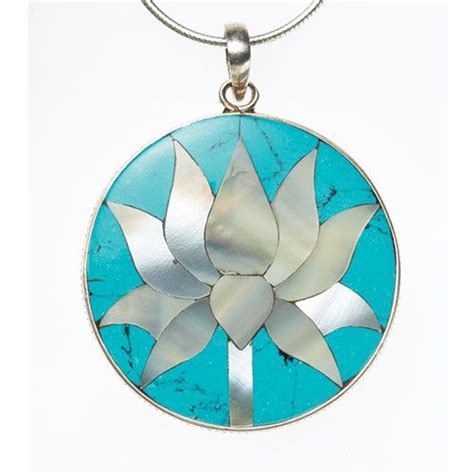 Turquoise And Mother Of Pearl Lotus Flower Pendant Flower Pendant