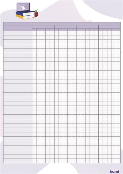 Attendance Sheet Purple Blank For Teachers Perfect For Grades 10th