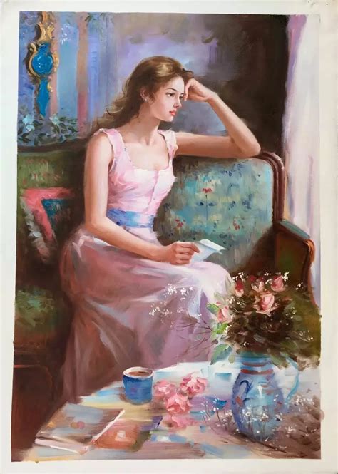 100 Handpainted Painting Beautiful Girl Oil Painting Home Flower Sofa