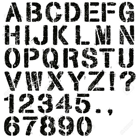 Un Conjunto De Alfabeto De Grunge Stencil Letras Y Números Estencil