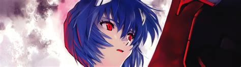 Ayanami Rei Neon Genesis Evangelion Moon Face Anime Girls Sitting Red