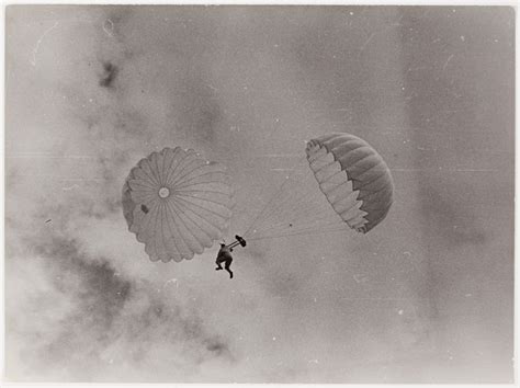 French Air Force Parachute Parachutist Mid Jump Parachute Released