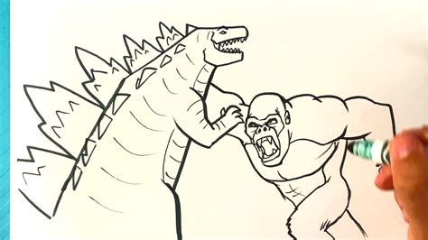 AMAZING How To Draw GODZILLA VS KING KONG Fighting YouTube