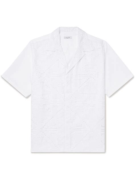 Valentino Camp Collar Macramé Lace And Cotton Poplin Shirt White