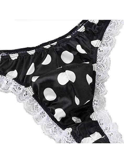 Buy Hularka Mens Satin Bikini Briefs Thong Lace Polka Dots Frilly