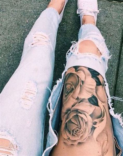Floral Rose Flower Top Of Thigh Leg Tattoo Ideas At Thigh