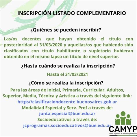 instructivo para la inscripciÓn complementaria marzo 2021 interinatos y suplencias camyp