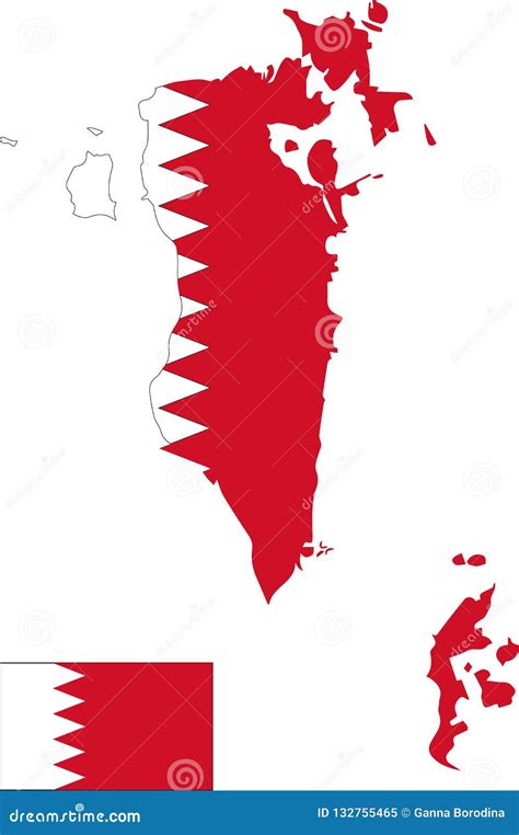 Vector Map Of Bahrain With Flag Isolated White Background Stock