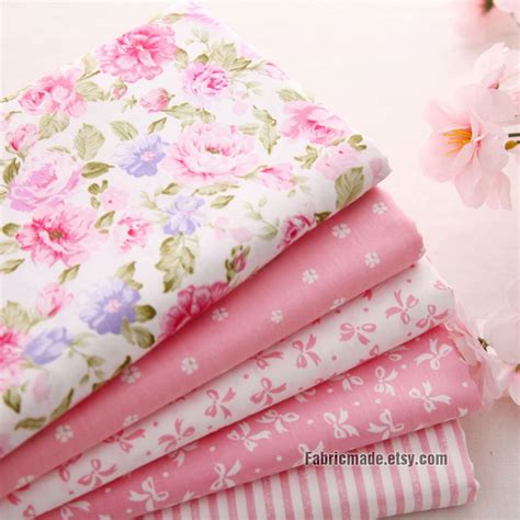 Light Pink Cotton Fabric Flower Stripe Plain Pink Cotton Etsy