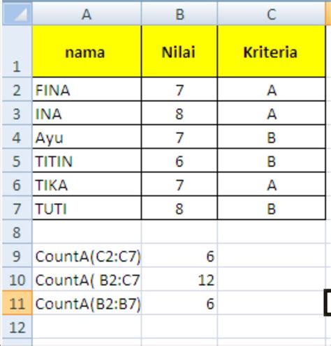 Count Counta Countif Pada Msexcel Beserta Contoh Dan Penggunaannya