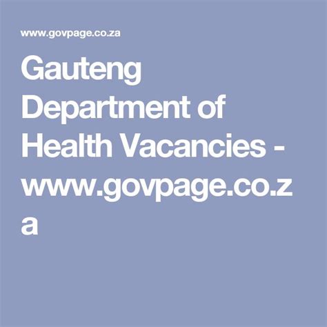 Gauteng Department Of Health Vacancies Za Health