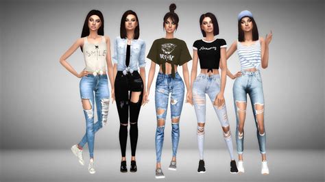 Tied Tops And Ripped Jeans Sims 4 Sims 4 Teen Sims 4 Clothing