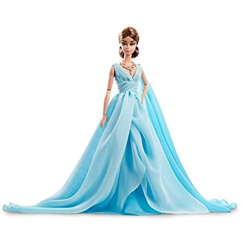 Barbie Fashion Model Collection Blue Chiffon Ball Gown Doll Details