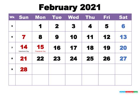 Free, easy to print pdf version of 2021 calendar in various formats. February 2021 Printable Calendar with Holidays Word, PDF - Free Printable 2020 Monthly Calendar ...