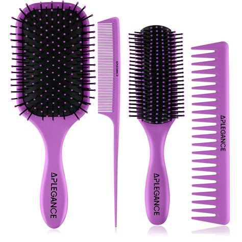 Hair Brush Set of 4 - Detangler, Styling Brush, Tail Comb, WideTeeth