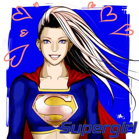 safebooru alien blonde hair blue eyes cape dc comics female grin kryptonian long hair s shield