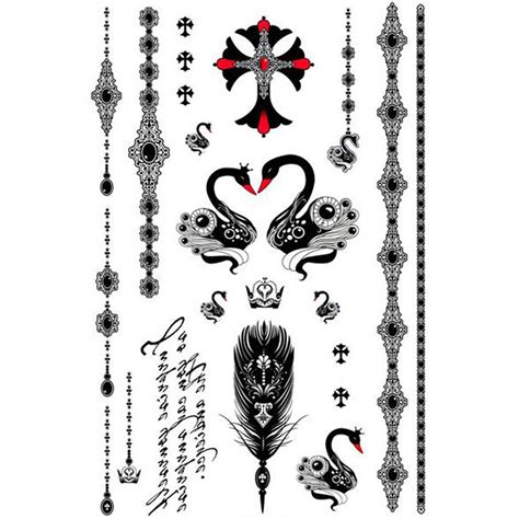 Yeeech Temporary Tattoos Sticker For Women Fake Swan Cross Feather Bracelet Jewelry Word Designs