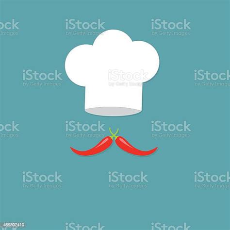 Chef Hat Big Red Hot Pepper Mustache Blue Menu Flat Stock Illustration
