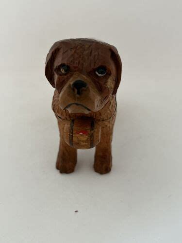 Small Vintage Black Forest Carved Wood Dog St Bernard Ebay