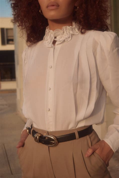 Pin By Natalie N On Work In 2020 Ruffle Blouse Outfit High Collar