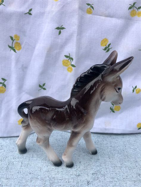 Donkey Ceramic Figurine Vintage Retro Small Brown Grey Etsy