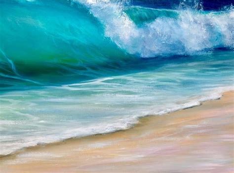Turquoise Ocean Beach Wave Seascape Original Oil Painting On Canvas