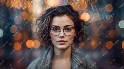 Premium Ai Image A Woman With Glasses On Her Face Stands In Front