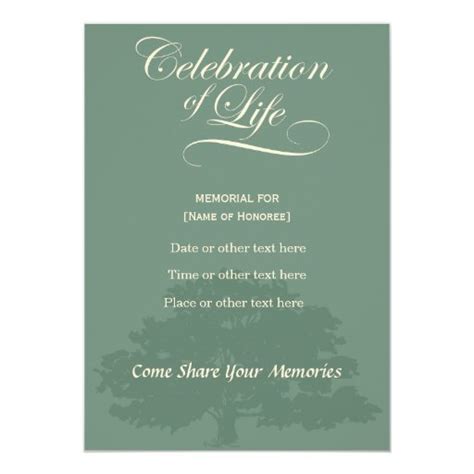 Memorial Celebration Of Life Oak Tree Sage Card Zazzle