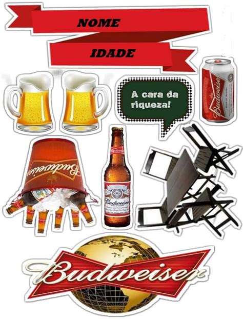 Topper Tag Topo De Bolo Cerveja Budweiser Mercado Livre