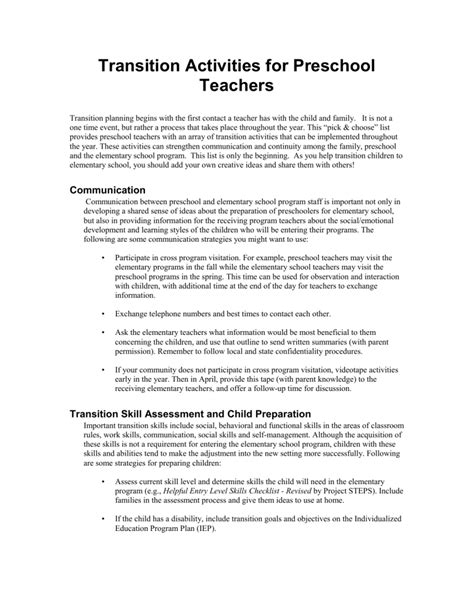 Transition Activities For Preschool Teachers