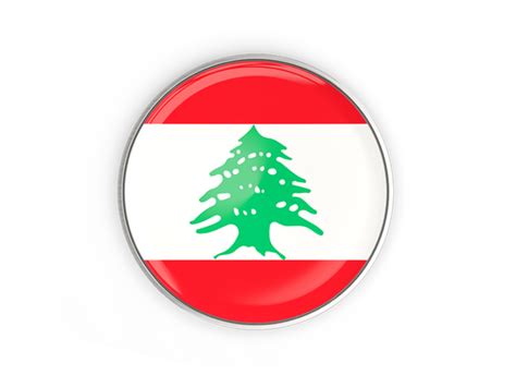 Round Button With Metal Frame Illustration Of Flag Of Lebanon