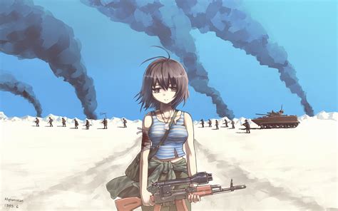 Wallpaper Sad Girl Army War Anime 1920x1200 Hd Picture