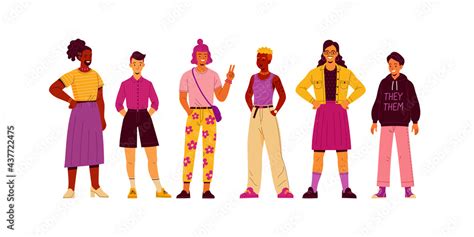Non Binary People Collection Vector Illustration Of Diverse Cartoon Young Adult People Without