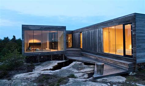 I feel that the appeal of shipping container houses is in the boxiness and industrial detail. Modern Cabin Norway - Bjergøy Residence, GJ-9 - e-architect