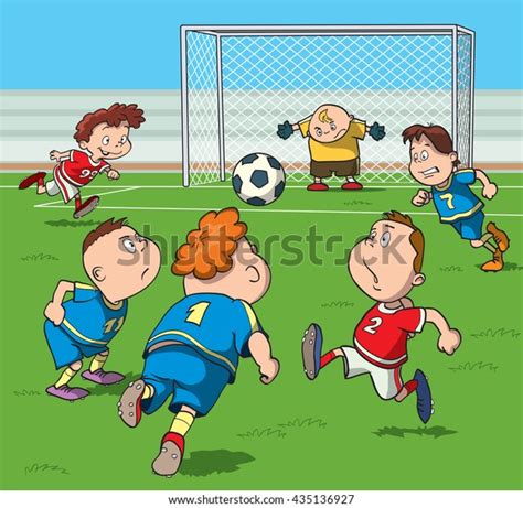 Cartoon Kids Playing Football Stadium Vector Stock Vector