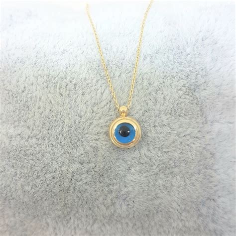 14K Real Solid Gold Lucky Evil Eye Pendant Necklace For Women Latika