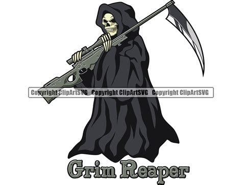 Grim Reaper Skeleton Skull Gun Sickle Death Evil Kill Grim Etsy