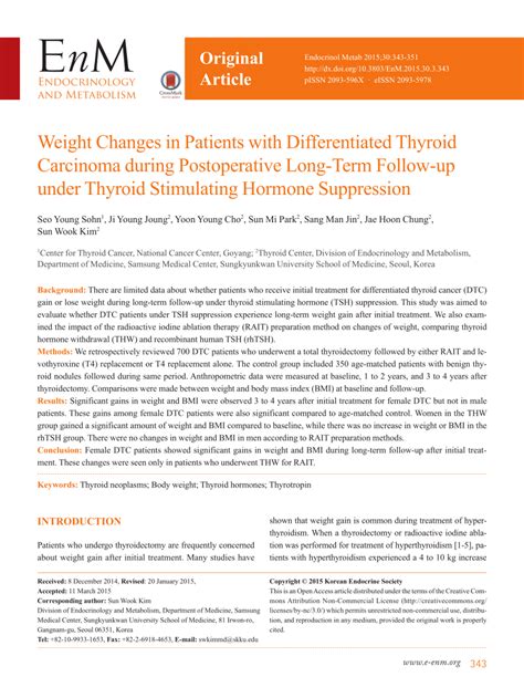 Pdf Weight Changes In Patients With Differentiated Thyroid Carcinoma