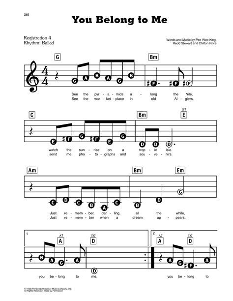 You Belong To Me Sheet Music Patsy Cline E Z Play Today