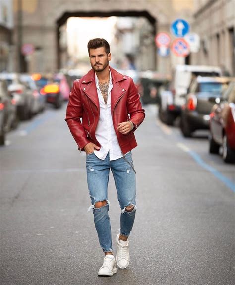 3 classic way to pair red leather jacket for men moda masculina dicas moda masculina homens