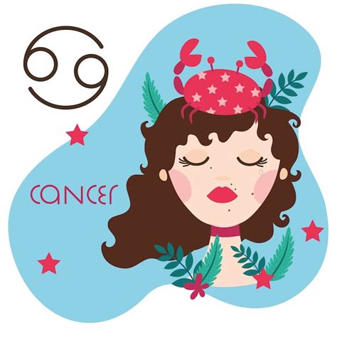 Premium Vector Beautiful Woman With Cancer Zodiac Sign Illustration
