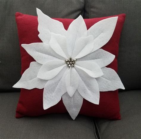 Poinsettia Pillow I Made From Burgundy And White Glittered Felt For The